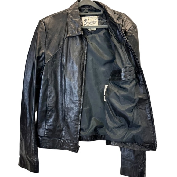 VTG 70’s Bermans Black 100% Leather Motorcycle Jacket Womens 40L - Picture 3 of 7